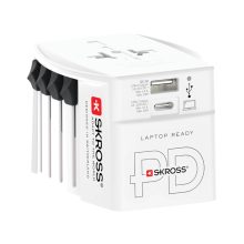 SKROSS MUV USB Világ utazóadapter USB-C + USB-A (30W PD, gyorstöltés, Fehér)